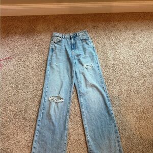 Garage Blue Straight Leg Jeans with Distressed Details